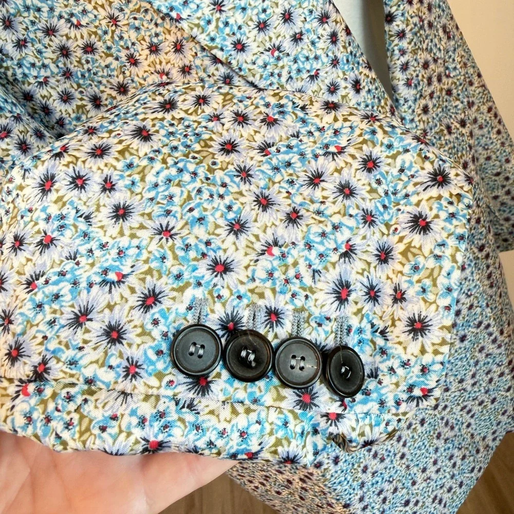 Zara Floral Blazer Womens XL Blue Ditsy Print Lightweight Spring Jacket Boho - Picture 7 of 9